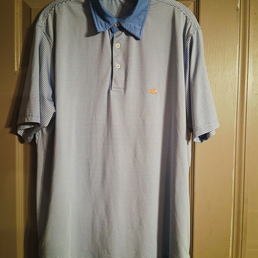 Southern Marsh Bermuda Performance Polo In Blue And White Stripes